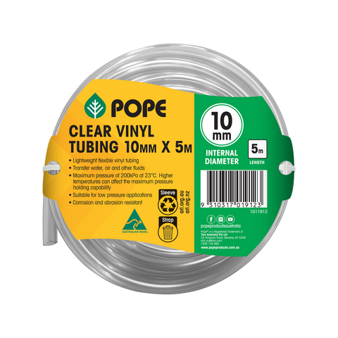 Pope 10mm x 5m Clear Vinyl Tubing - Flexible PVC Hose for Indoor & Outdoor