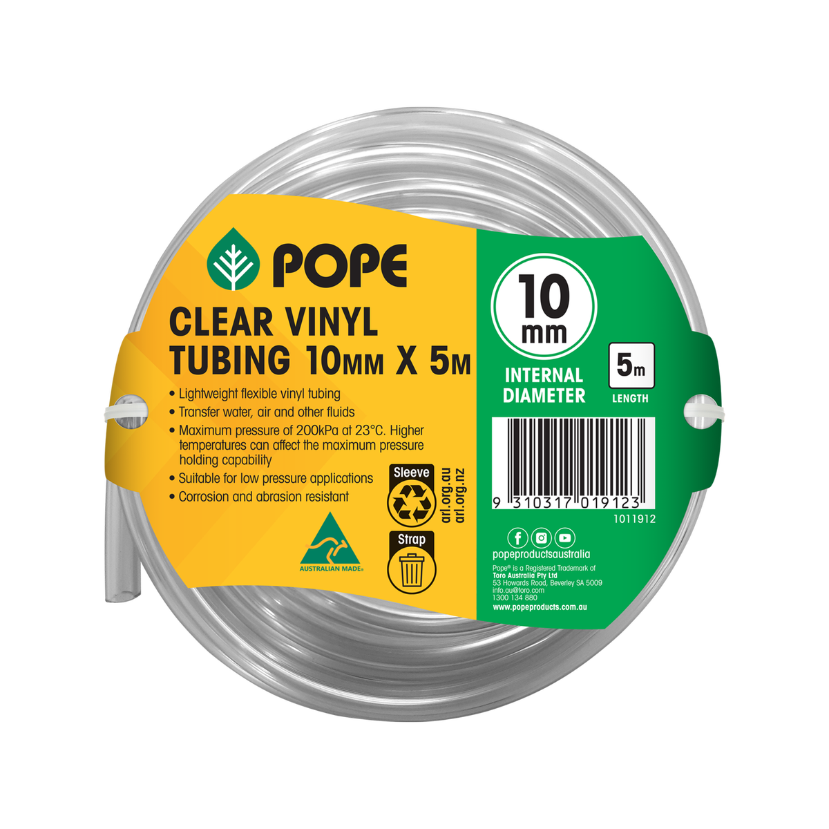 Pope 10mm x 5m Clear Vinyl Tubing - Flexible PVC Hose for Indoor & Outdoor