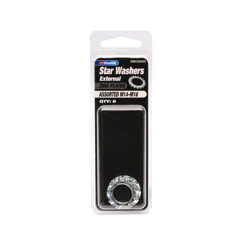 Zenith M14-M16 Zinc Plated External Star Washers - 6 Pack