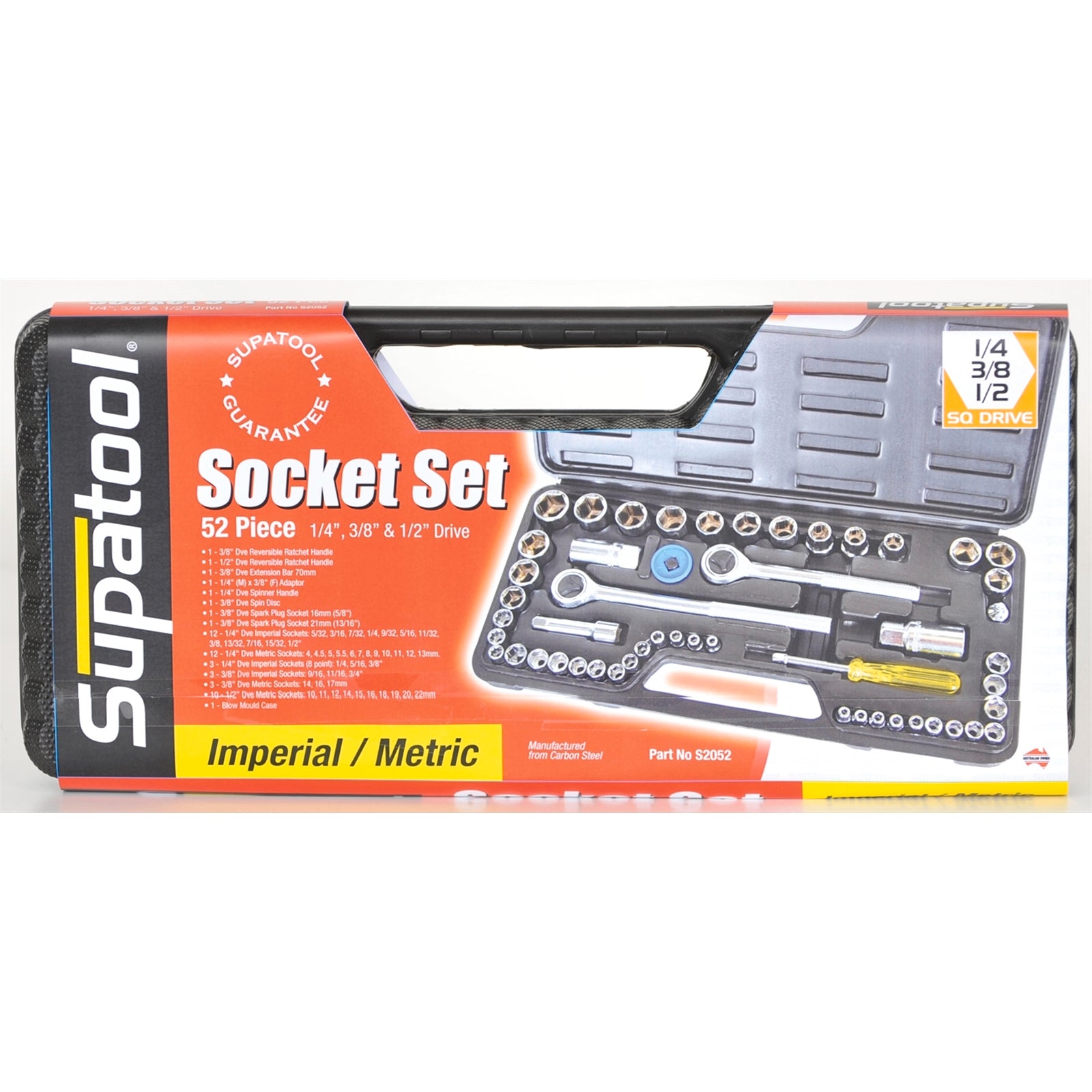 Supatool 52 Piece 1/4in 3/8in 1/2in Drive Socket Set