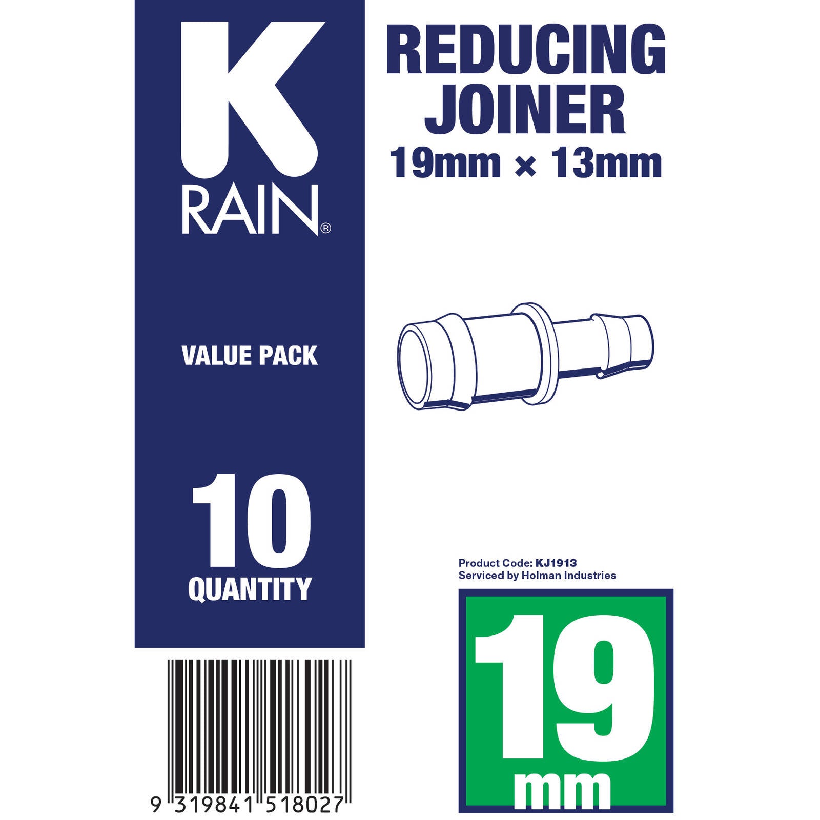 K-Rain 19 x 13mm Reducing Joiner Polypropylene 10 Pack