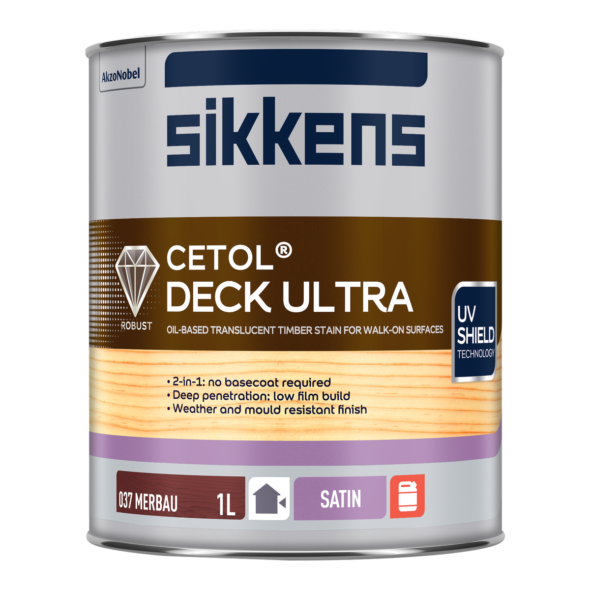Sikkens 1L Merbau Cetol Deck Ultra - Satin 2-in-1 Outdoor Decking Finish