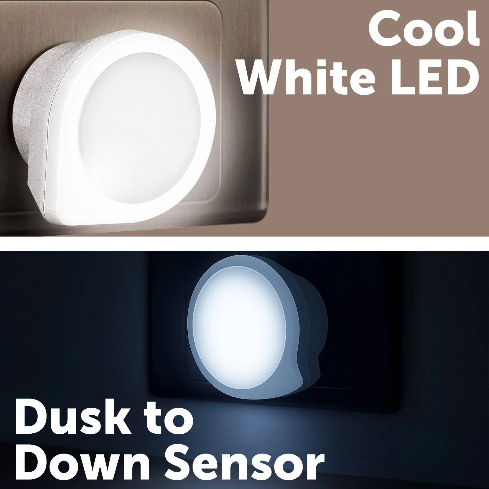 Arlec Mini Q-Shaped Auto Night Light Twin Pack White 4W Dusk to Dawn Sensor