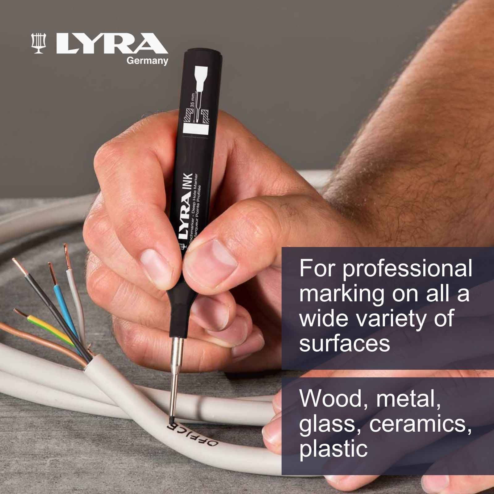 Lyra Deep Hole Permanent Construction Marker, Black, Metal Tip, 1mm Line
