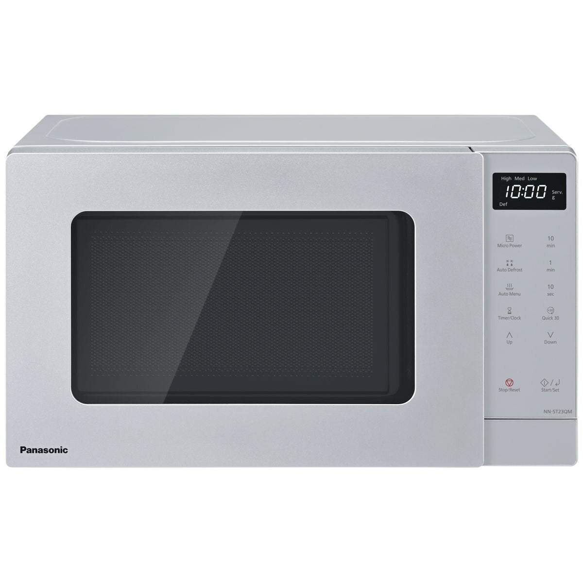 Panasonic 20L compact microwave oven - 800W, silver, 8 auto menus, auto defrost, Quick 30 - NN-ST23QMQPQ