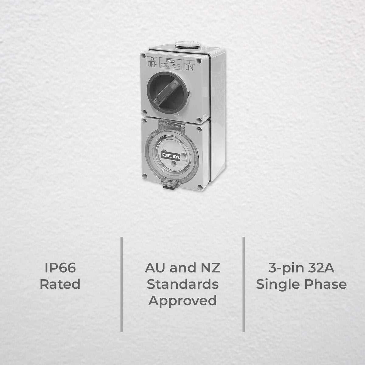 DETA 32A Single Phase Round Switch Outlet 3316B - Light Grey Nylon