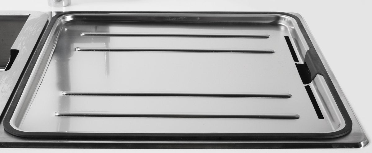 Abey Lucia double bowl 304 stainless steel sink pack with pull out mixer tap and cutting board - LUA200TPK
