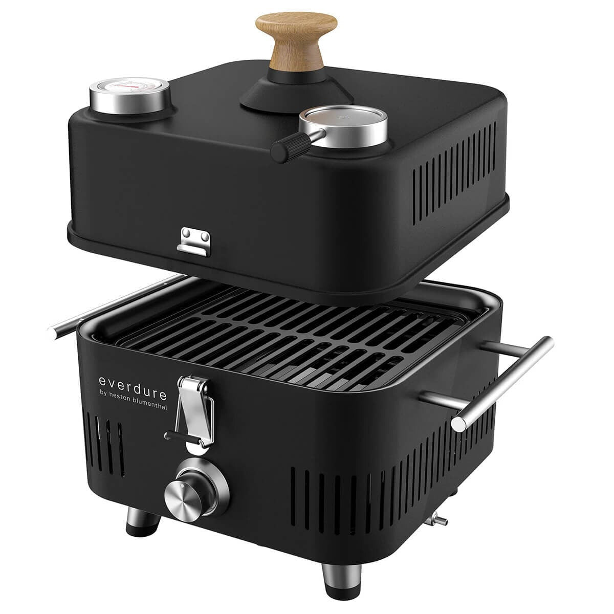 Everdure Cube Pro Flame 360 Portable Gas BBQ - H-Burner, Cast Iron Grill, Black - ECUBEG1B