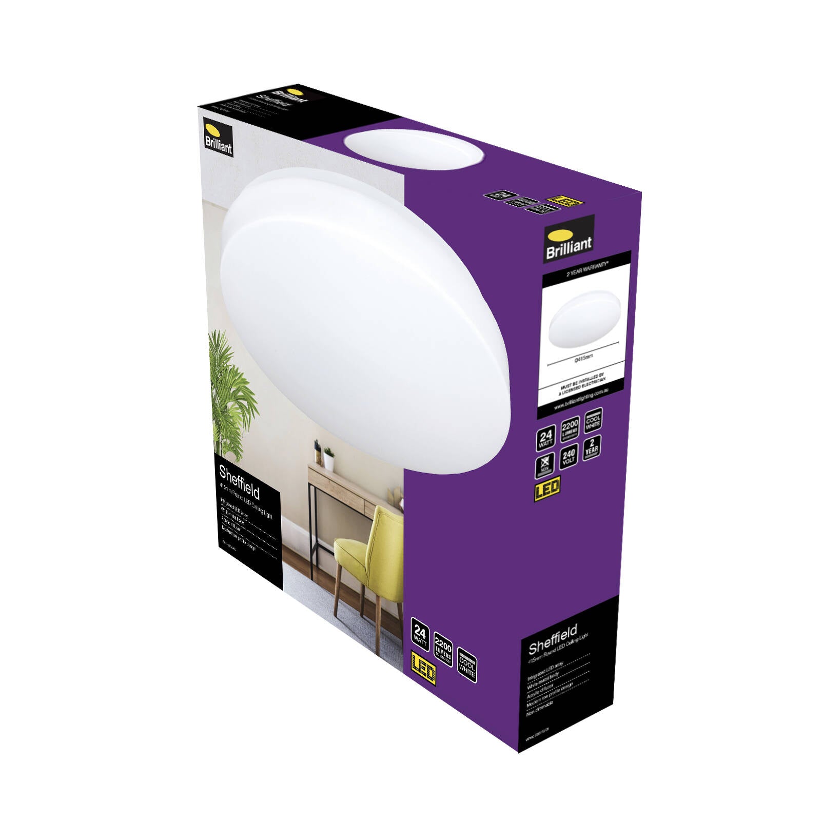 Brilliant Lighting Sheffield 41.5cm 24W LED Cool White Metal Oyster Ceiling Light 20379/05