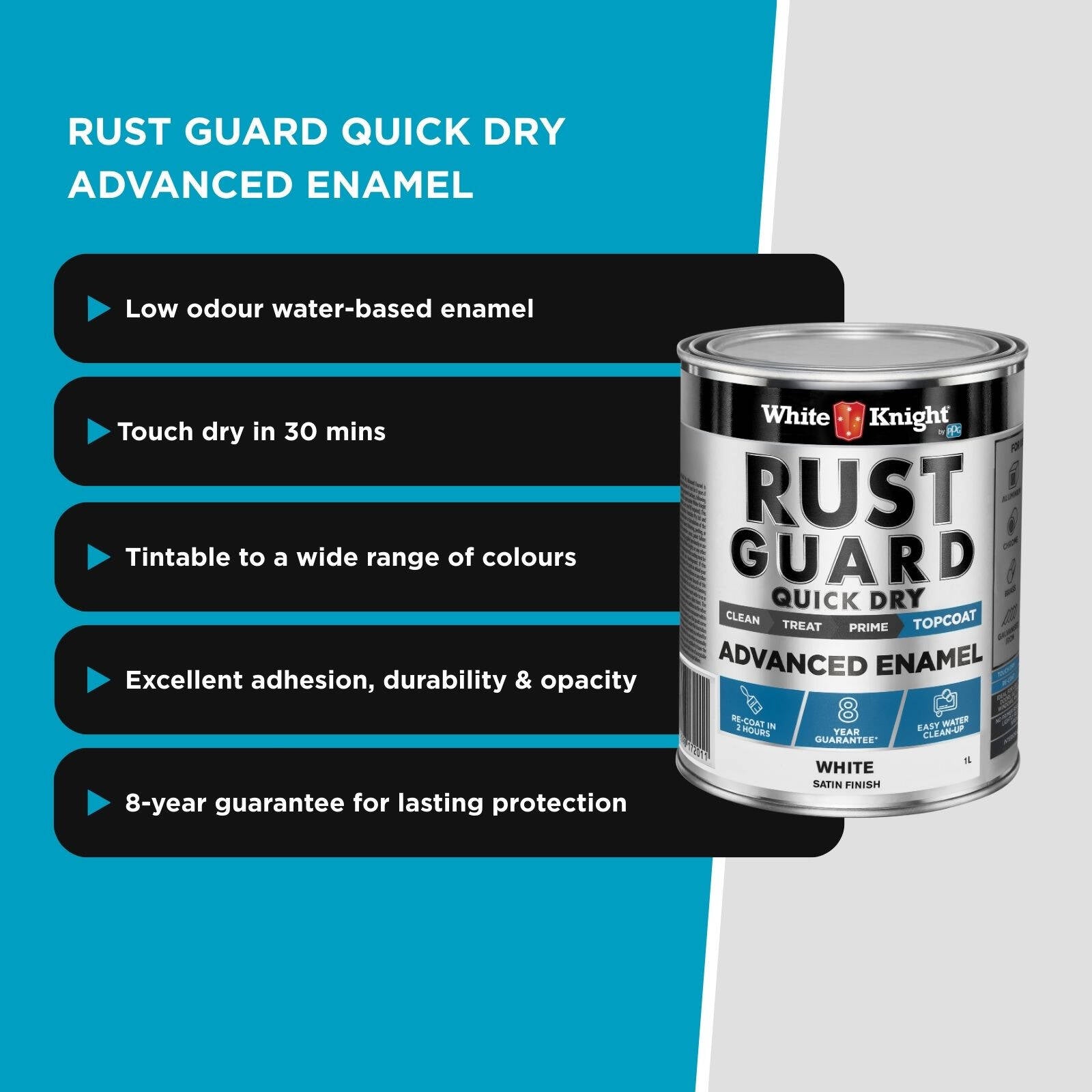 White Knight Rust Guard 1L White Satin Quick Dry Advanced Enamel Paint