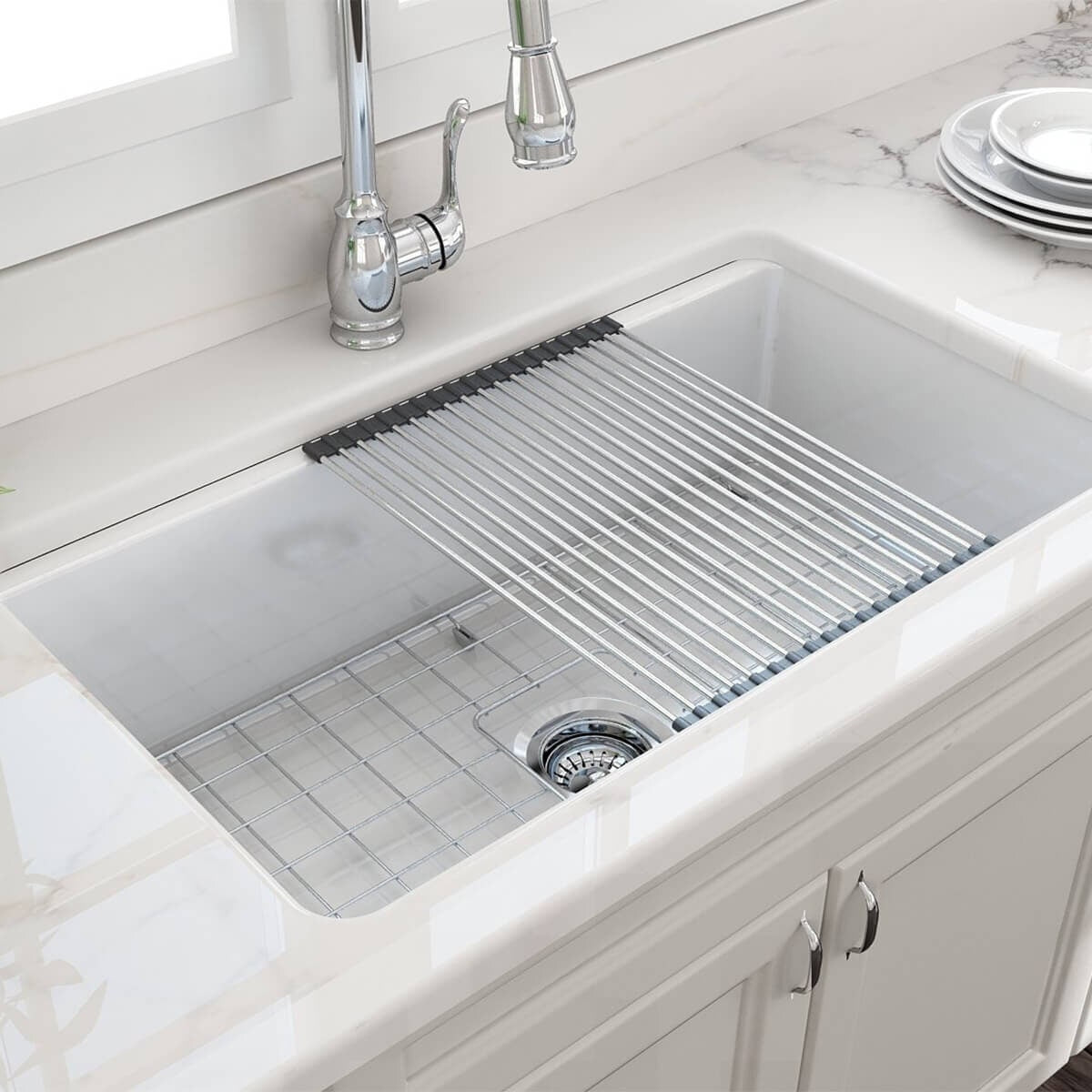 Turner Hastings Roller Mat Drainer - Stainless Steel with Black Rubber Ends, Dishwasher Safe - RM4332-SS