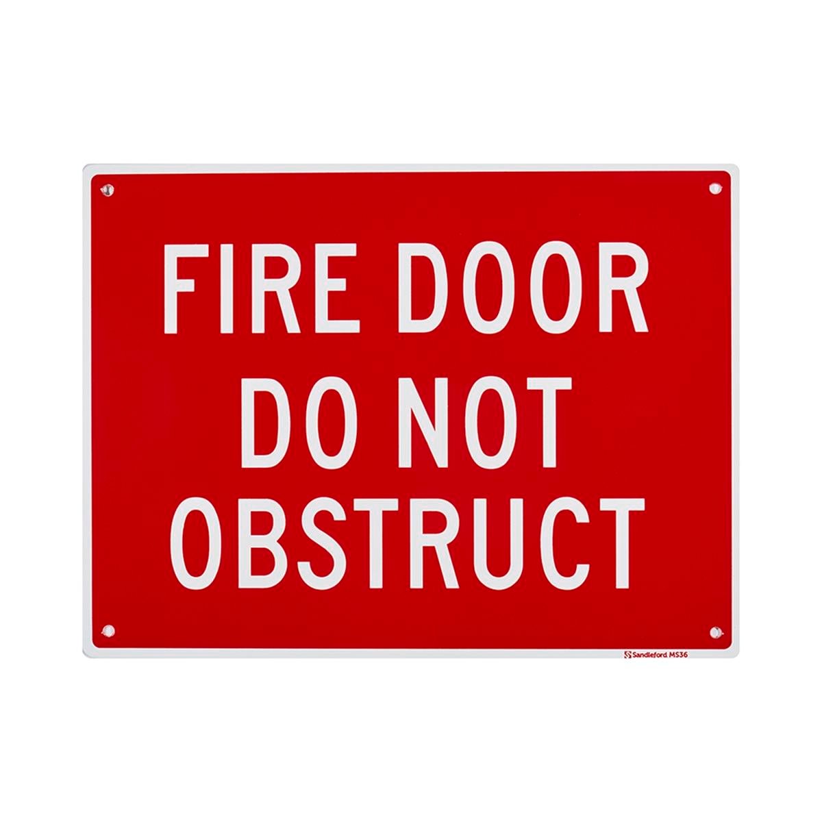 Sandleford Fire Door Do Not Obstruct Sign 300 x 225mm White/Red Polypropylene