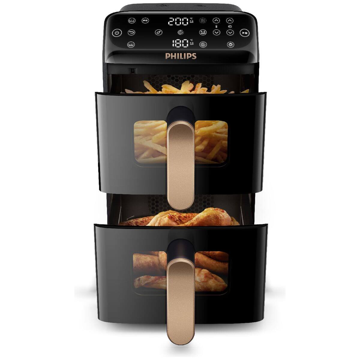 Philips 4000 Series 10L Stacked Dual Basket Airfryer - Space-Saving Design, Black - NA462-70
