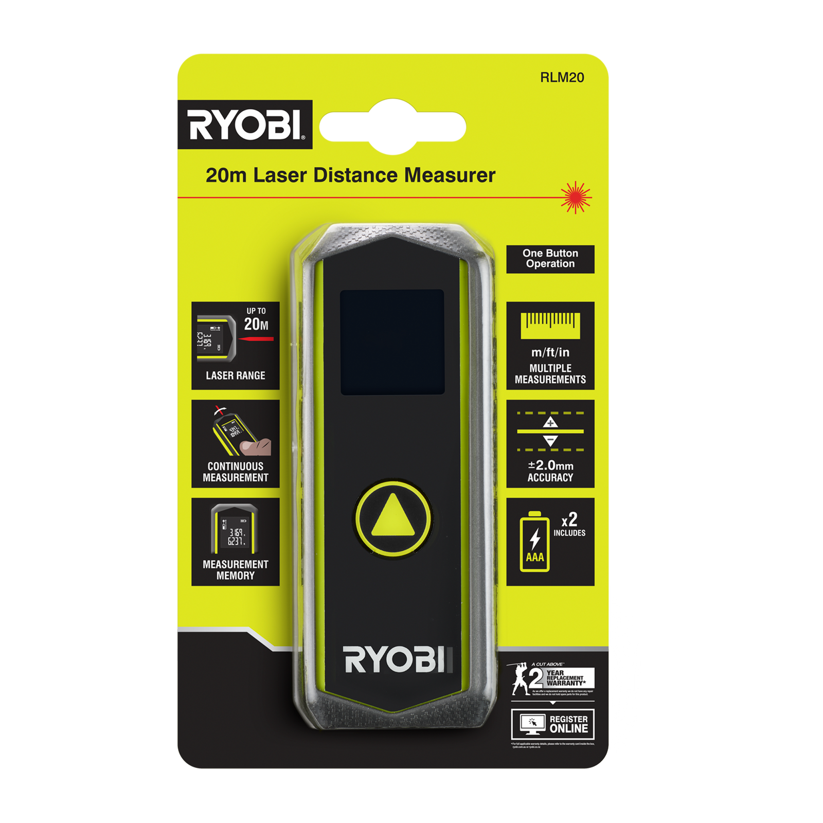 Ryobi 20m Laser Distance Measurer RLM20
