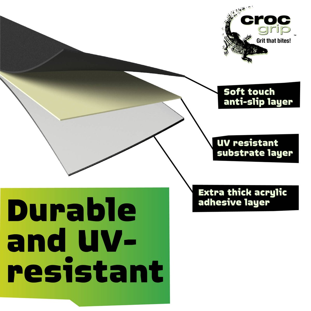 Croc Grip 300 x 65mm Black Rubber Anti-Slip Steps, 2 Pack