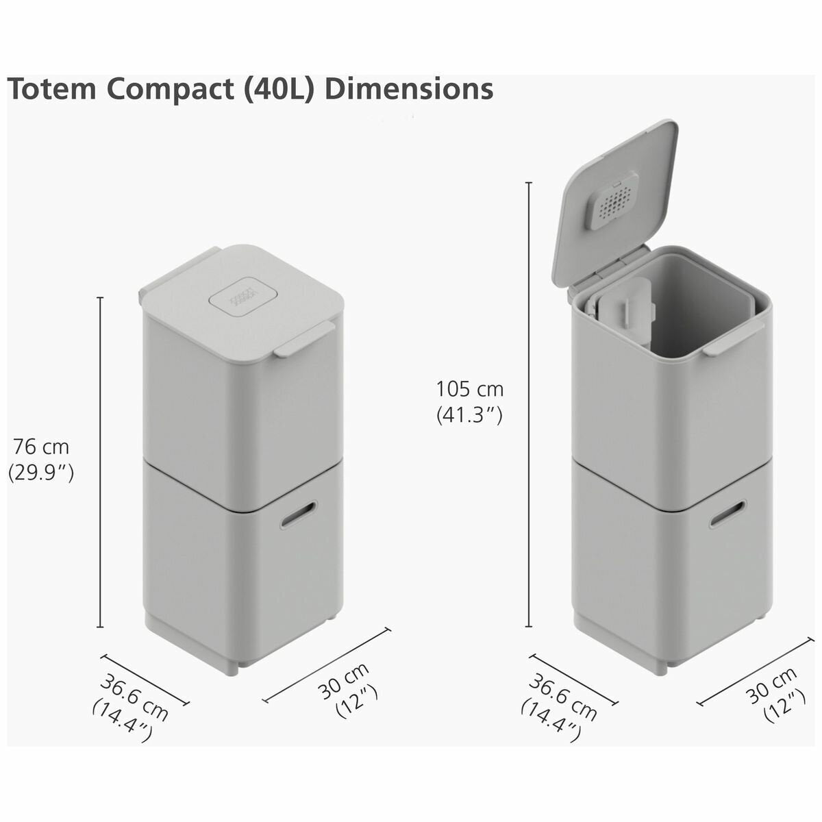 Joseph Joseph Totem Compact 40L waste and recycling bin - stone finish, 2 x 20L compartments - 30064