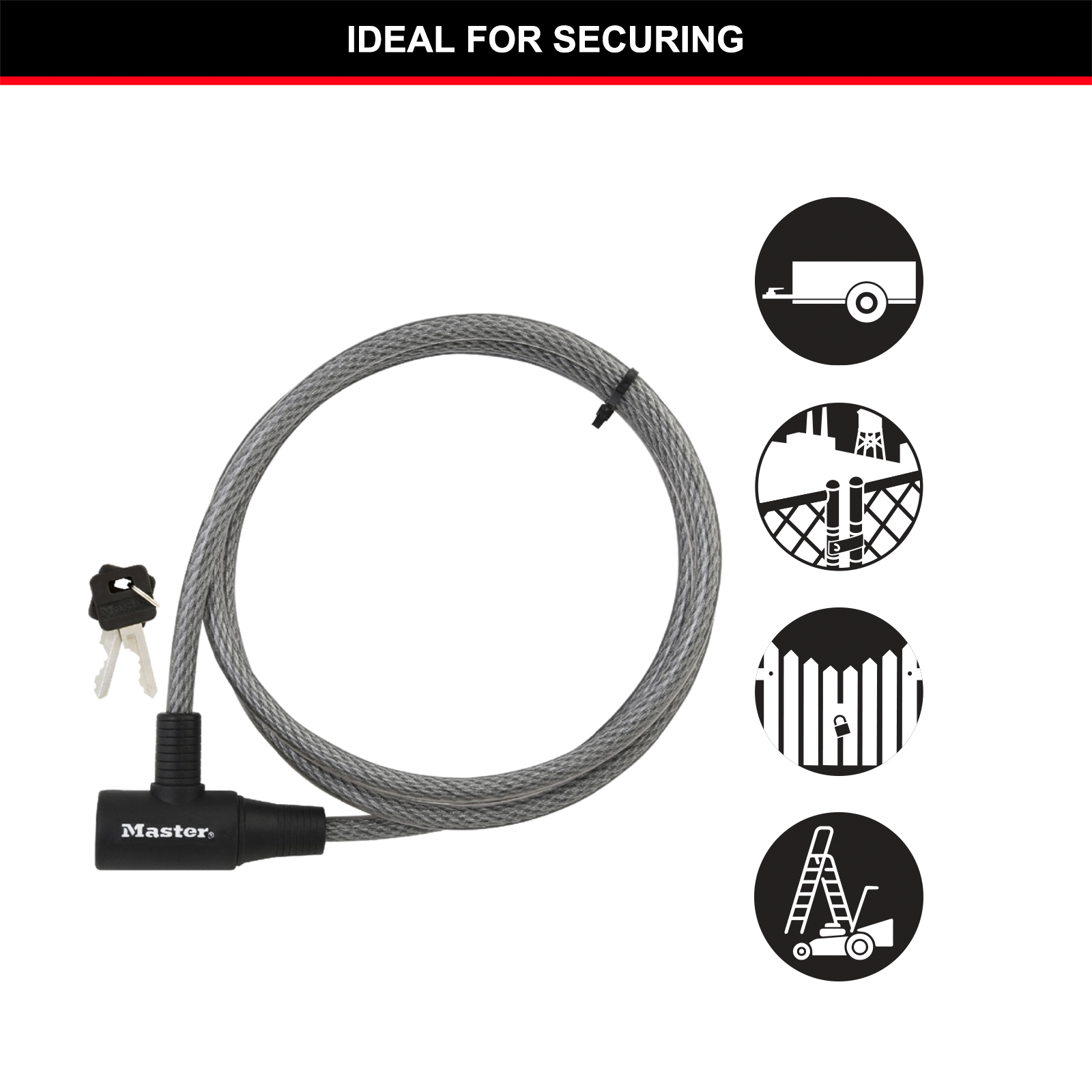 Master Lock 10mm x 1.8m Keyed Cable Lock, Vinyl-Coated Braided Steel