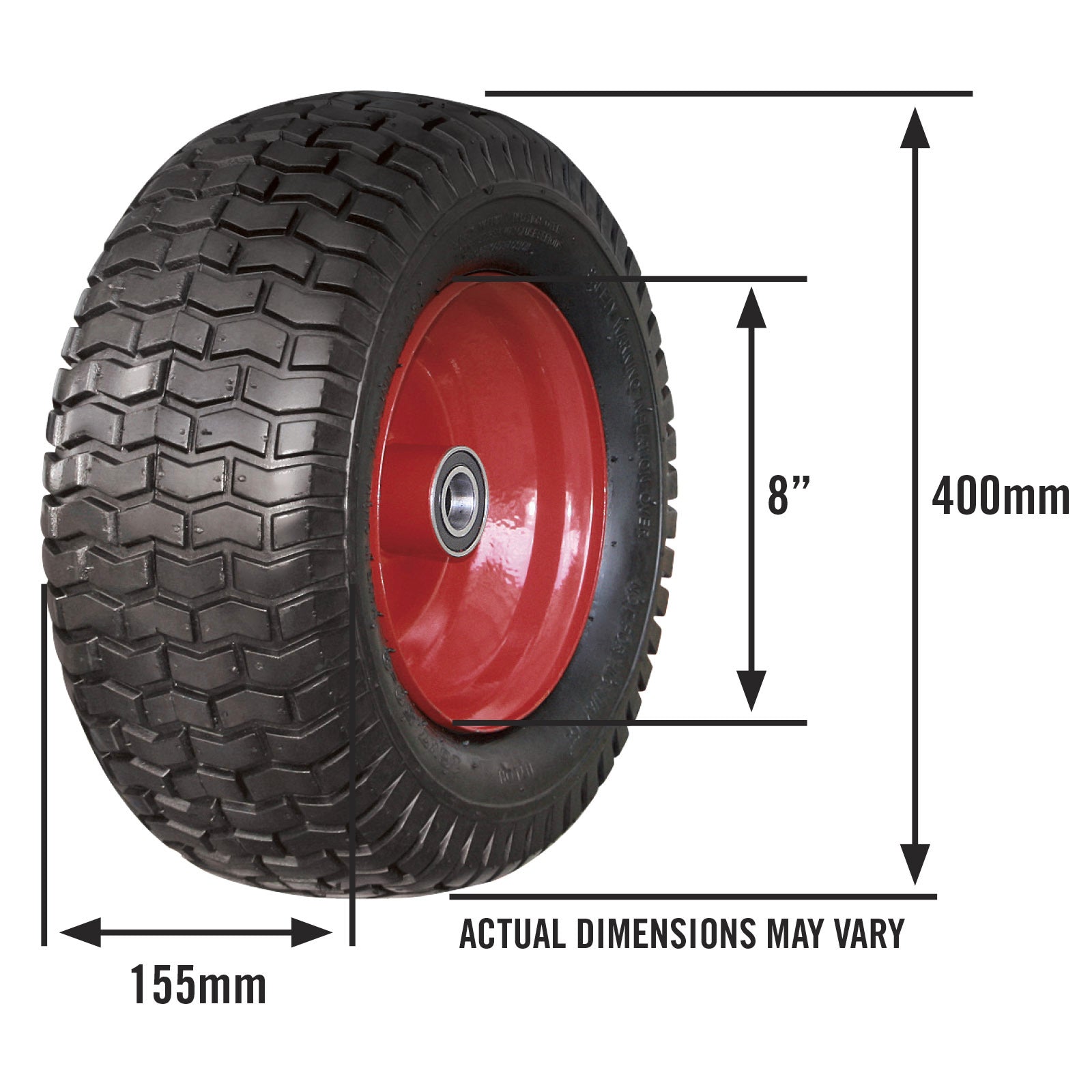 Sherlock Extra Wide Wheelbarrow Wheel, 16x7.50-8, Steel Rim, Pneumatic Rubber Tyre