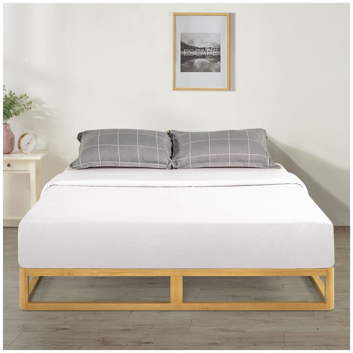 Zinus Double Wooden Pallet Bed Frame - Solid Pine, Low-Profile Design, Quiet Wooden Slats - AU-WDBF-8D