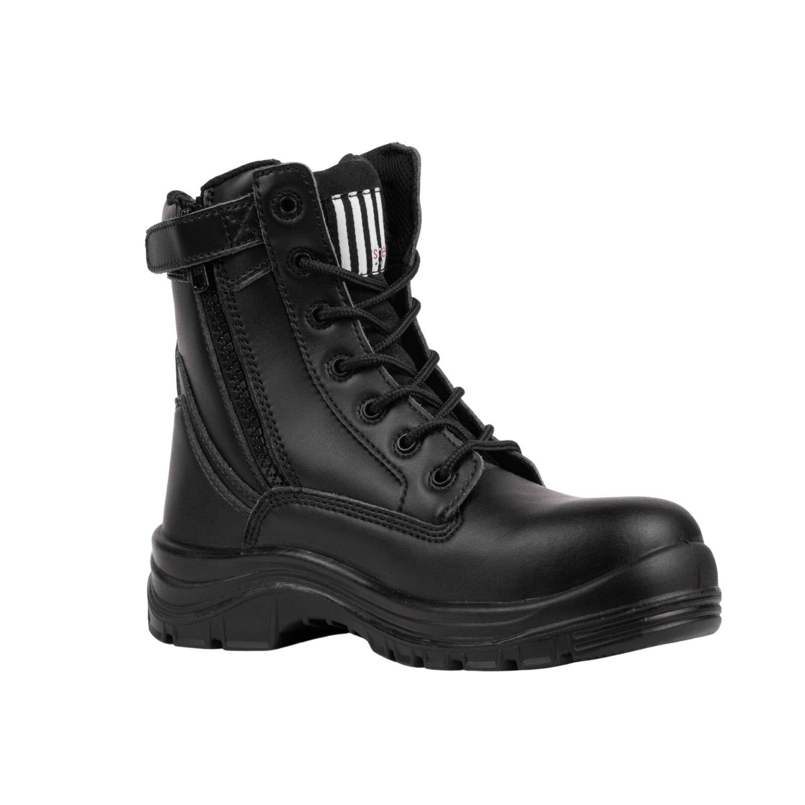 she wear Considers Womens Vegan Safety Work Boots Size 8 Black Microfibre Composite Toe Water Resistant