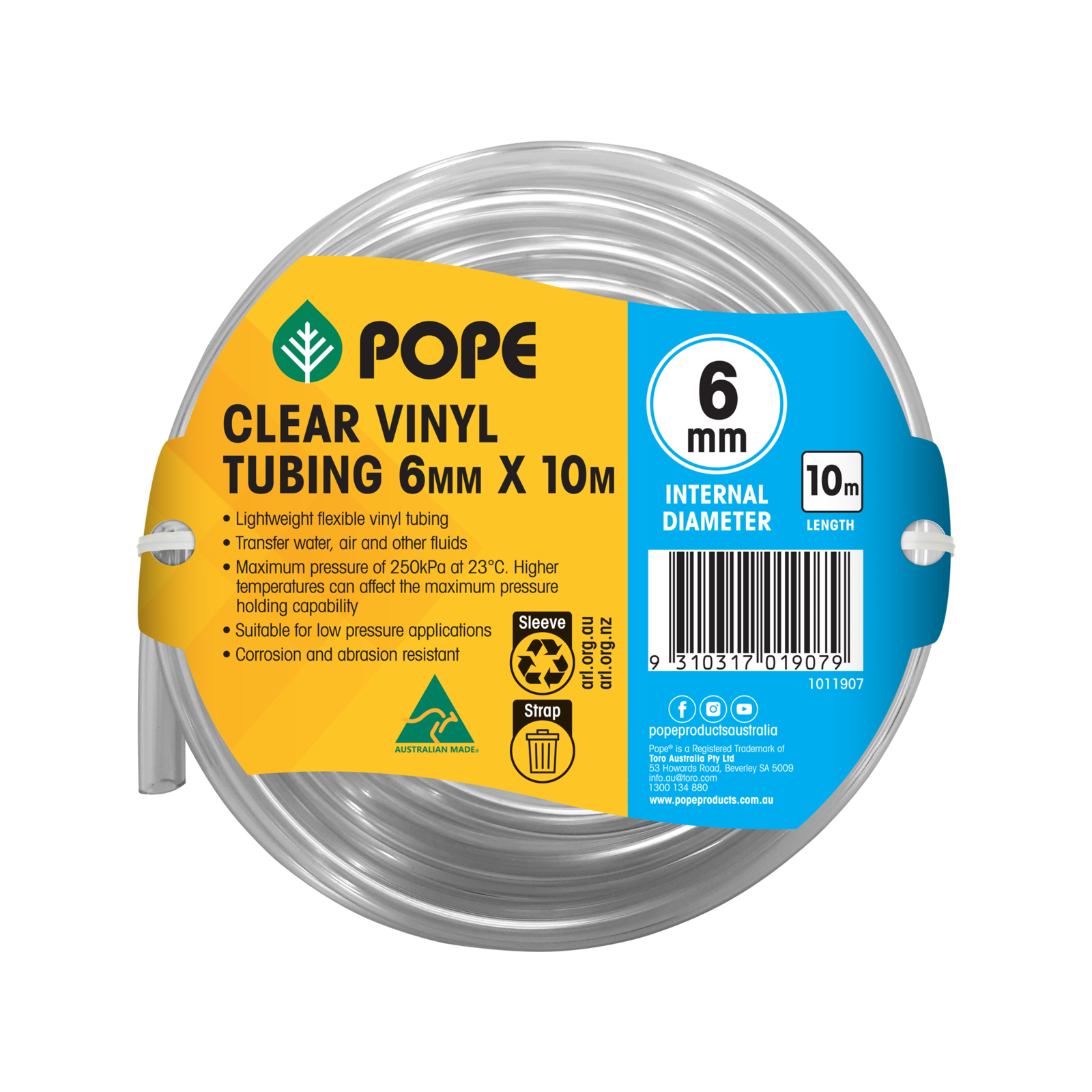 Pope 6mm x 10m Clear Vinyl Tubing - Flexible PVC Hose for Indoor & Outdoor