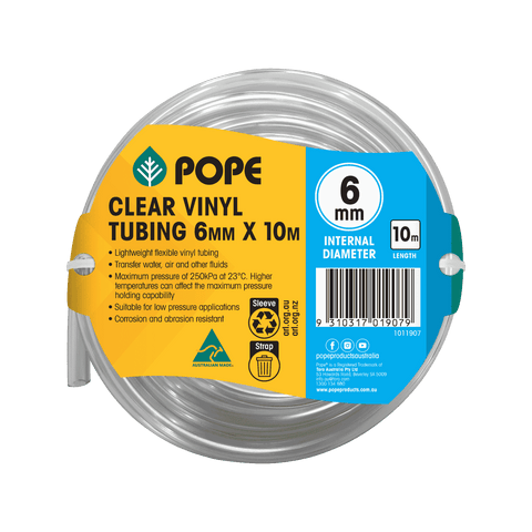 Pope 6mm x 10m Clear Vinyl Tubing - Flexible PVC Hose for Indoor & Outdoor