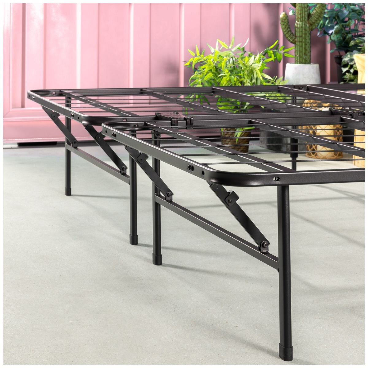 Zinus Smartbase Folding Bed Frame King - Black Steel, 33cm Under-Bed Clearance - AU-SBBK-14K