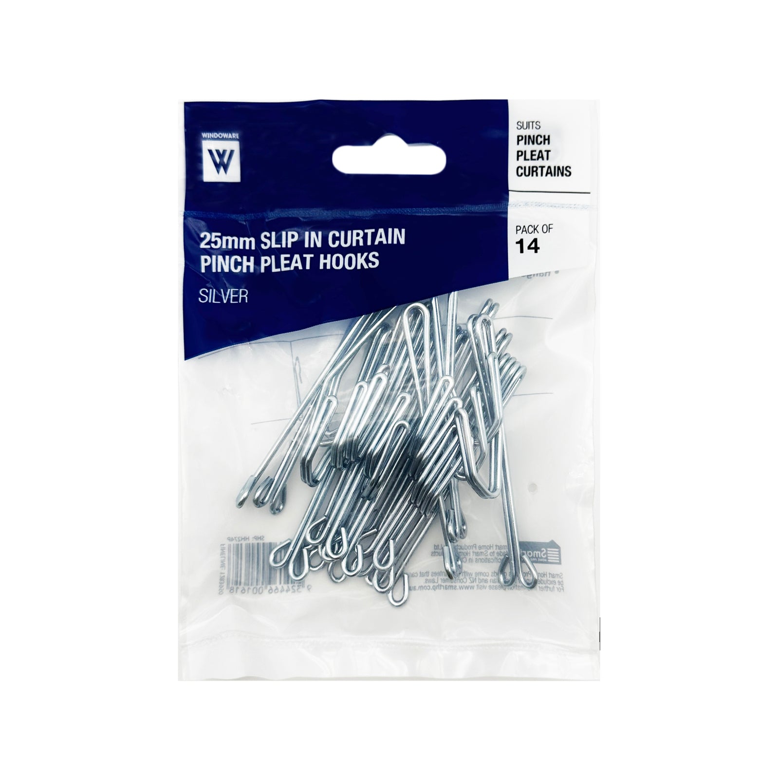 Windoware 25mm Slip In Curtain Hooks Shiny Metal - 14 Pack