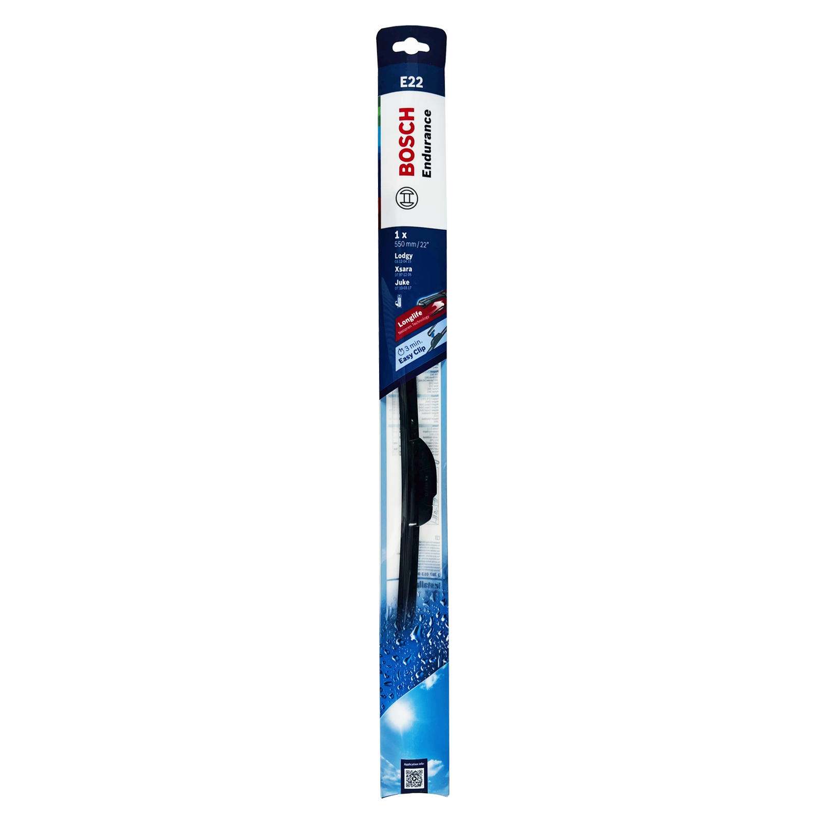 Bosch E22 22" 550mm Flat Endurance Wiper Blade, Hook Type Adapter