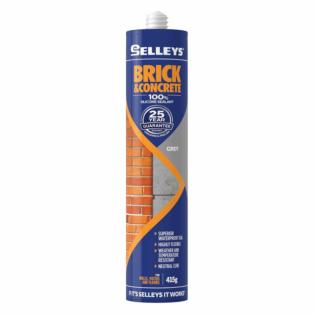 Selleys Brick and Concrete Silicone Sealant Grey 415g - UV Resistant, Waterproof, Flexible Seal