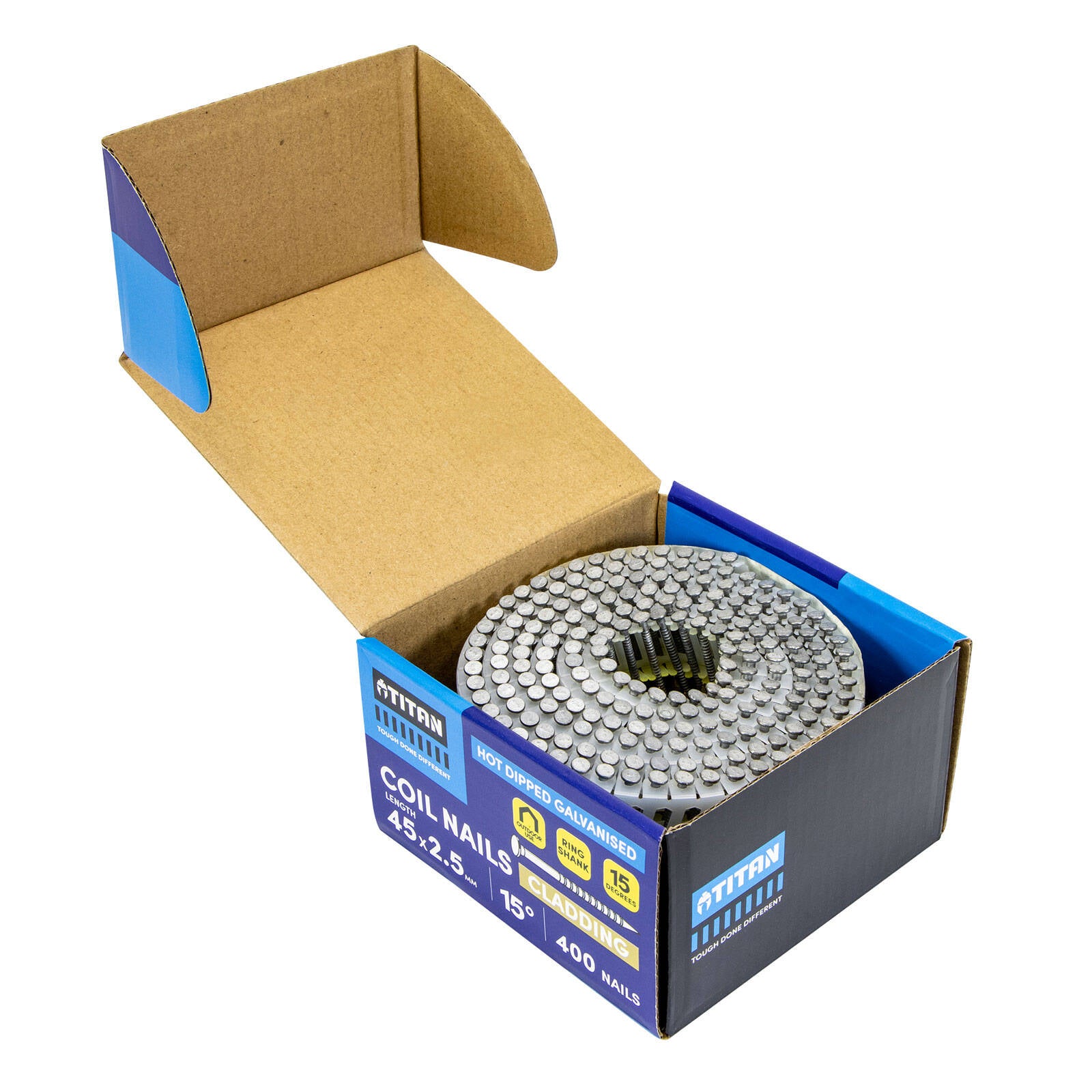Titan 45 x 2.5mm Hot Dipped Galvanised Ring Shank Collated Coil Nail - 400 Pack