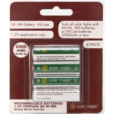 Solar Magic SMB2000 AA 2000mAh Ni-MH Rechargeable Batteries - 4 Pack