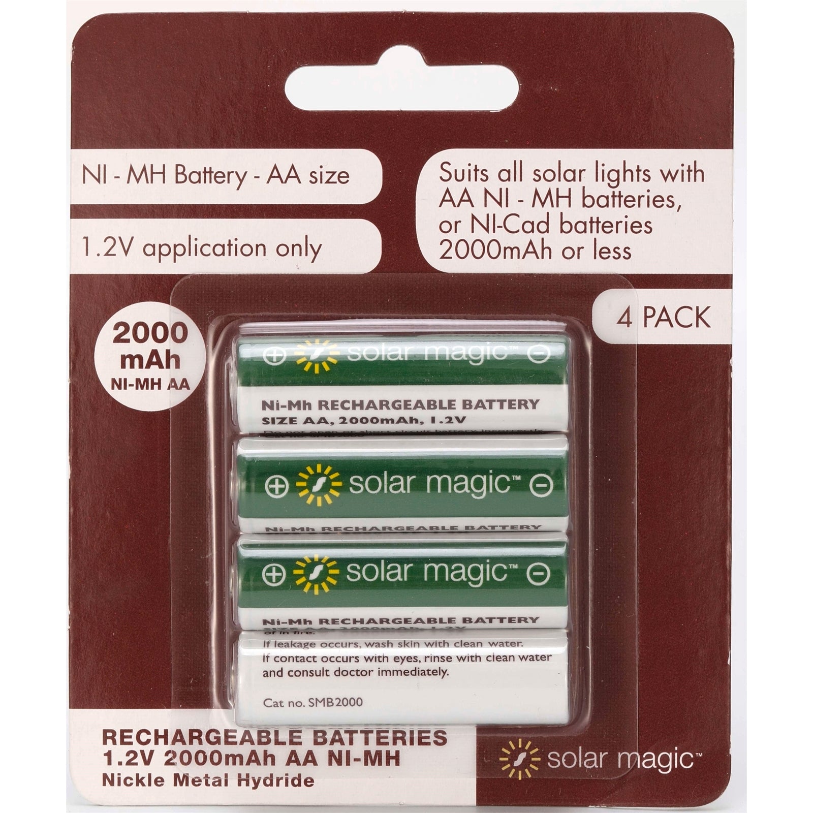 Solar Magic SMB2000 AA 2000mAh Ni-MH Rechargeable Batteries - 4 Pack