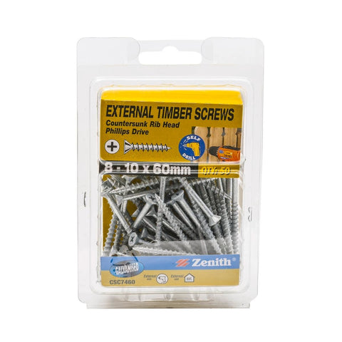 Zenith Galvanised Countersunk Rib Head Timber Screws 10mm 50 Pack - SuperSaverAU - view 1