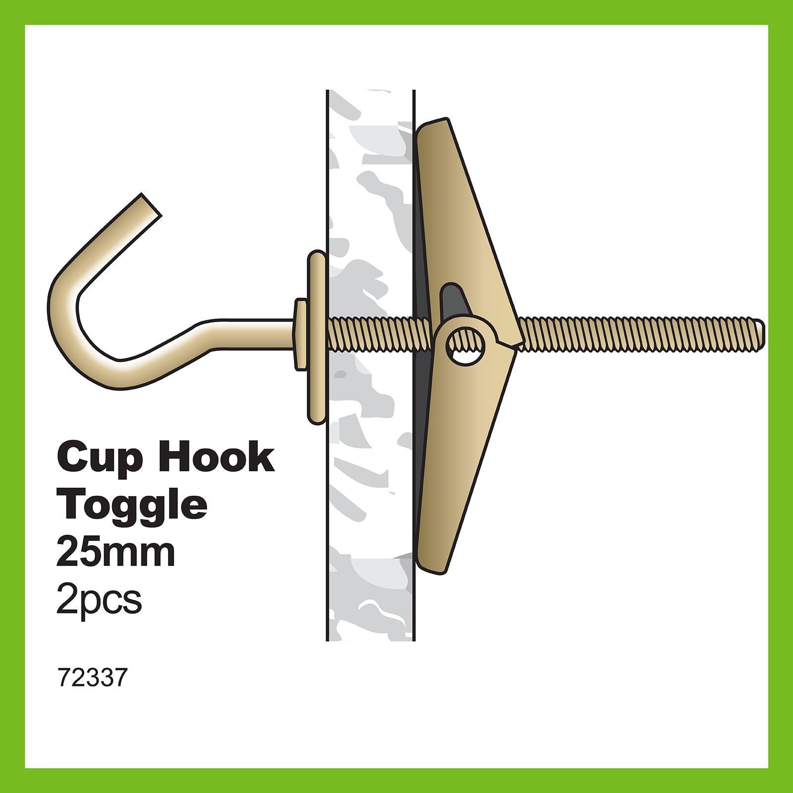 Everhang 25mm Zinc Plated Steel Toggle Cup Hook - 2 Pack