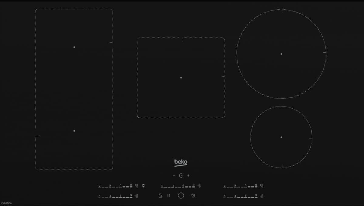 Beko 90cm Induction Cooktop - Black Ceramic Glass, 5 Zones, IndyFlex Zone, Touch Controls - BCT901IGN