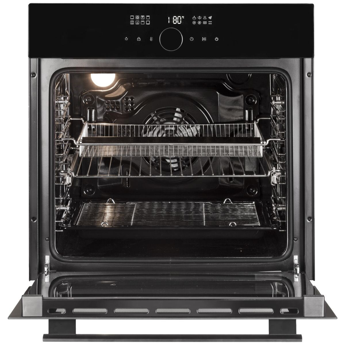 Artusi 60cm Electric Built-In Air Fry Oven - 76L, Black Glass, 12 Functions, Triple Glazed - CAO611B