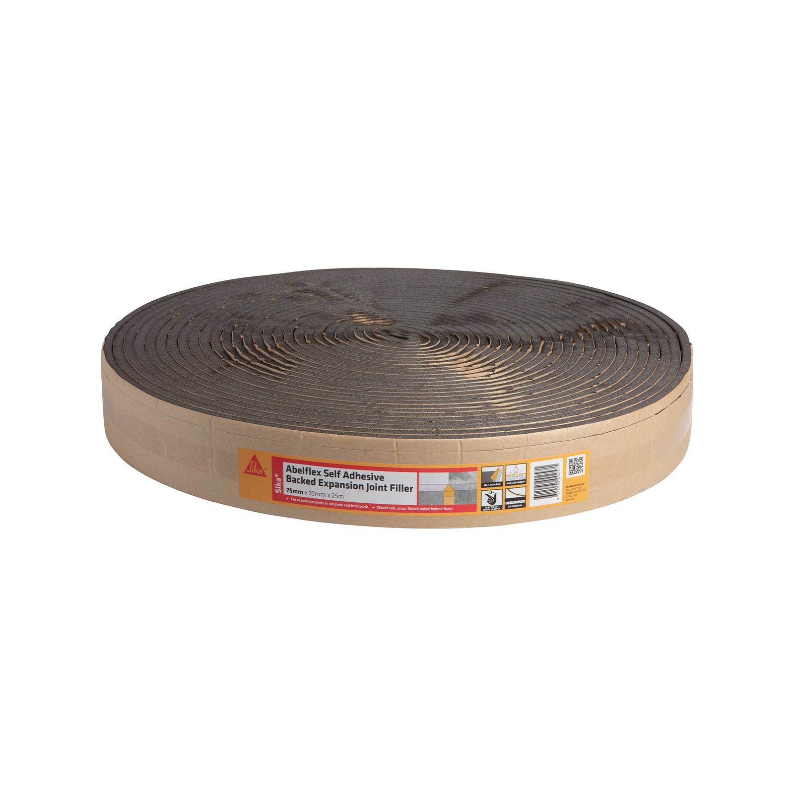 Sika Abelflex Self-Adhesive Expansion Joint Filler Foam 10 x 75mm x 25m Dark Grey