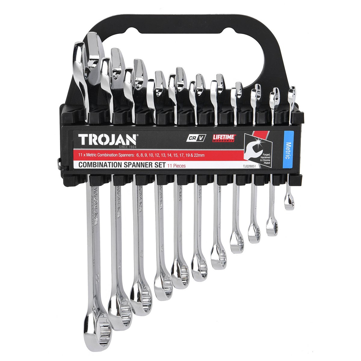 Trojan 11 Piece Metric Combination Spanner Set 6mm-22mm, Chrome Vanadium