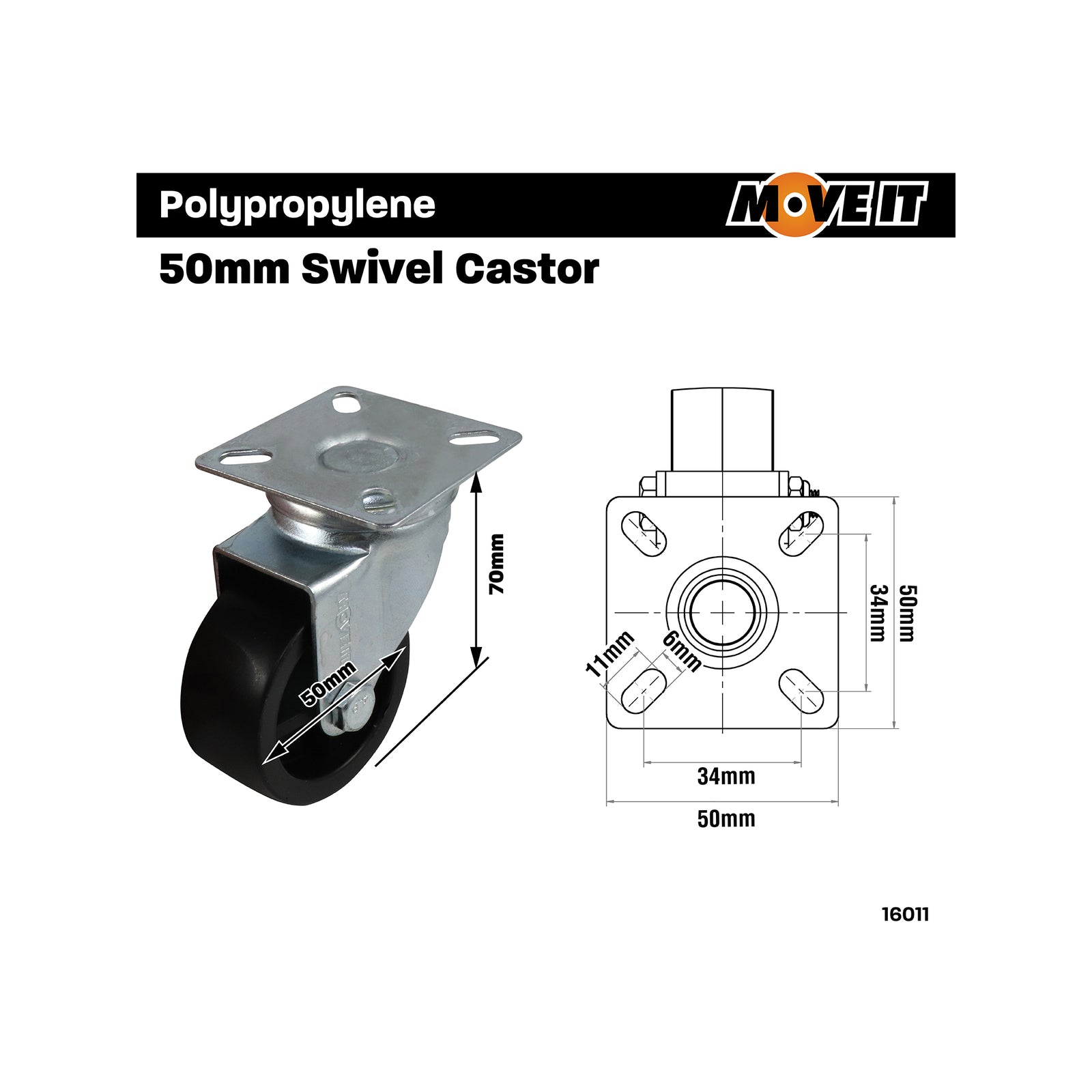 Move It 50mm Steel Swivel Castor Black 40kg Load