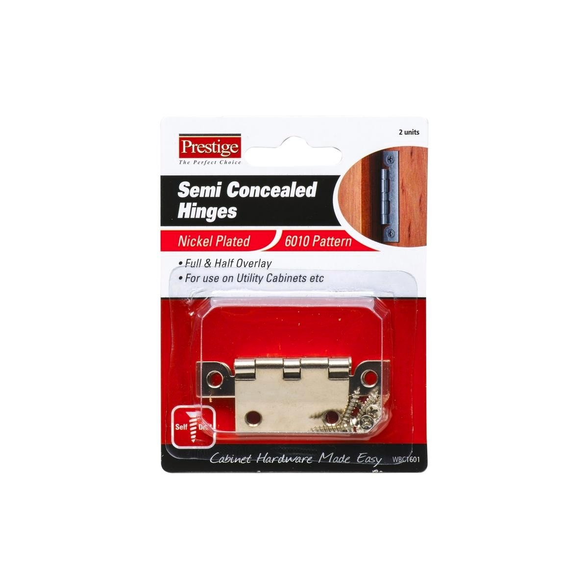 Prestige 65mm Nickel Plated Semi Concealed Cabinet Hinge 2 Pack - SuperSaverAU - view 1