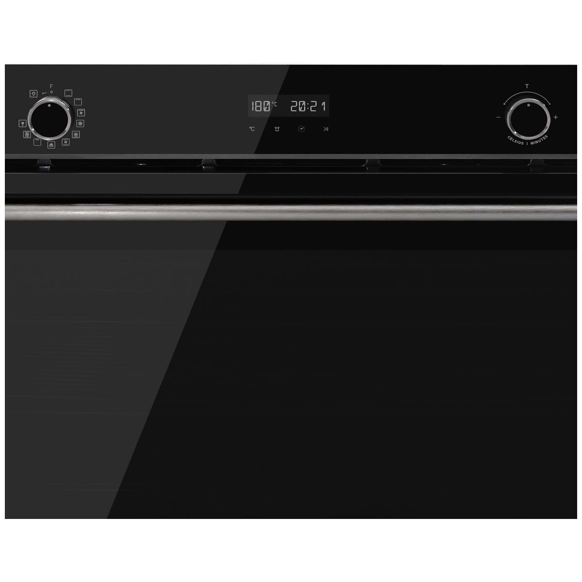Omega 11 function built-in oven with AirFry - 148L, black glass, Midnight trim, telescopic runners - OBO9011AM