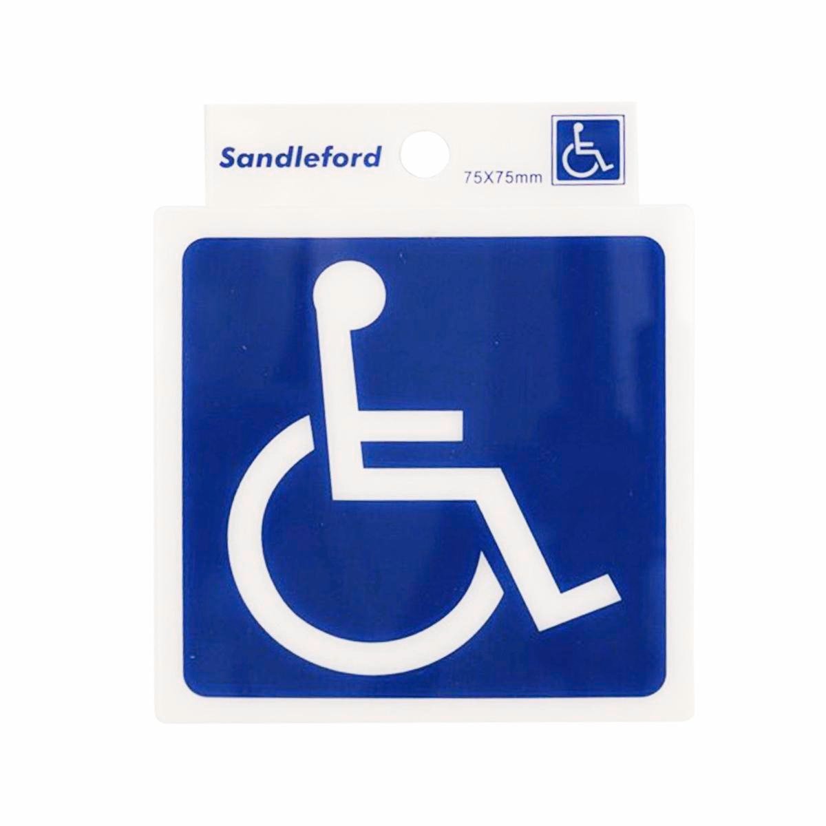 Sandleford 75 x 75mm Disabled Symbol Self Adhesive Sign, White/Blue Polycarbonate