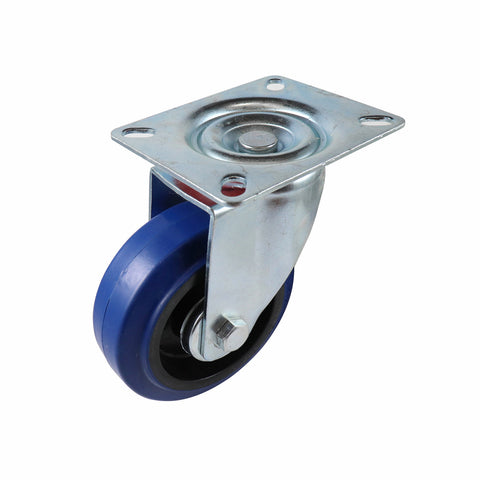 Easyroll 100mm Blue Rubber Heavy Duty Swivel Castor 150kg Load Indoor Outdoor