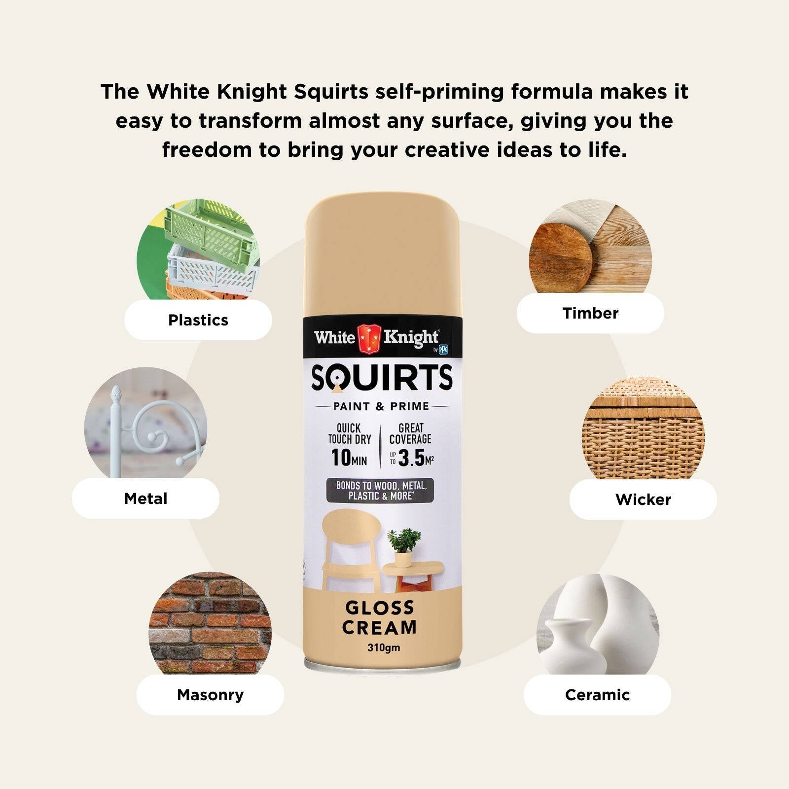 White Knight Squirts 310g Cream Gloss Spray Paint - UV Resistant