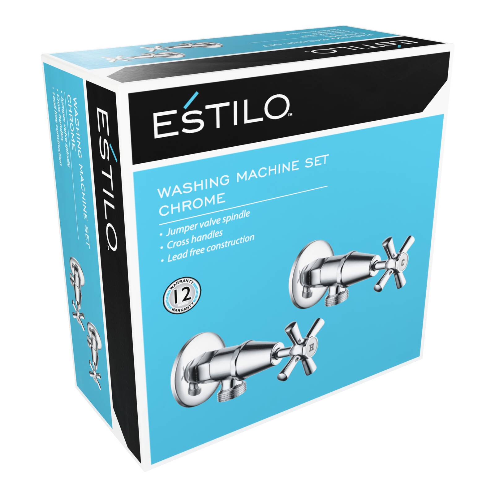 Estilo Jumper Valve Cross Handle Washing Machine Set Brass Chrome