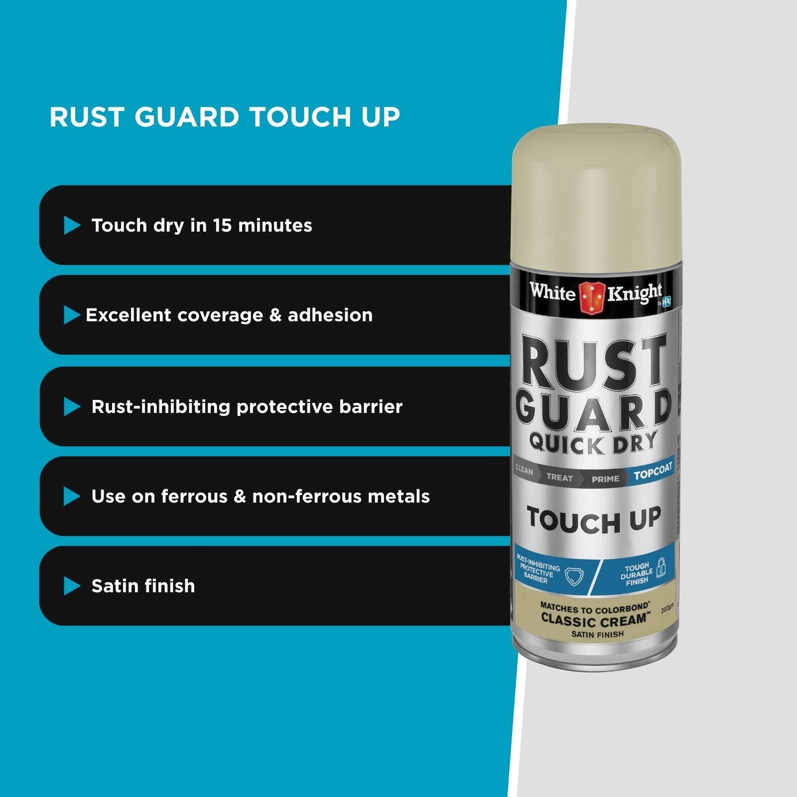White Knight Rust Guard Touch Up Spray Paint 300g Classic Cream Satin