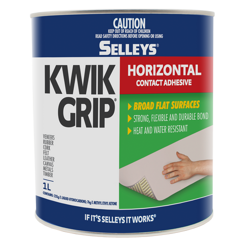 Selleys 1L Kwik Grip Horizontal Contact Adhesive - Solvent-Based, Instant Bond