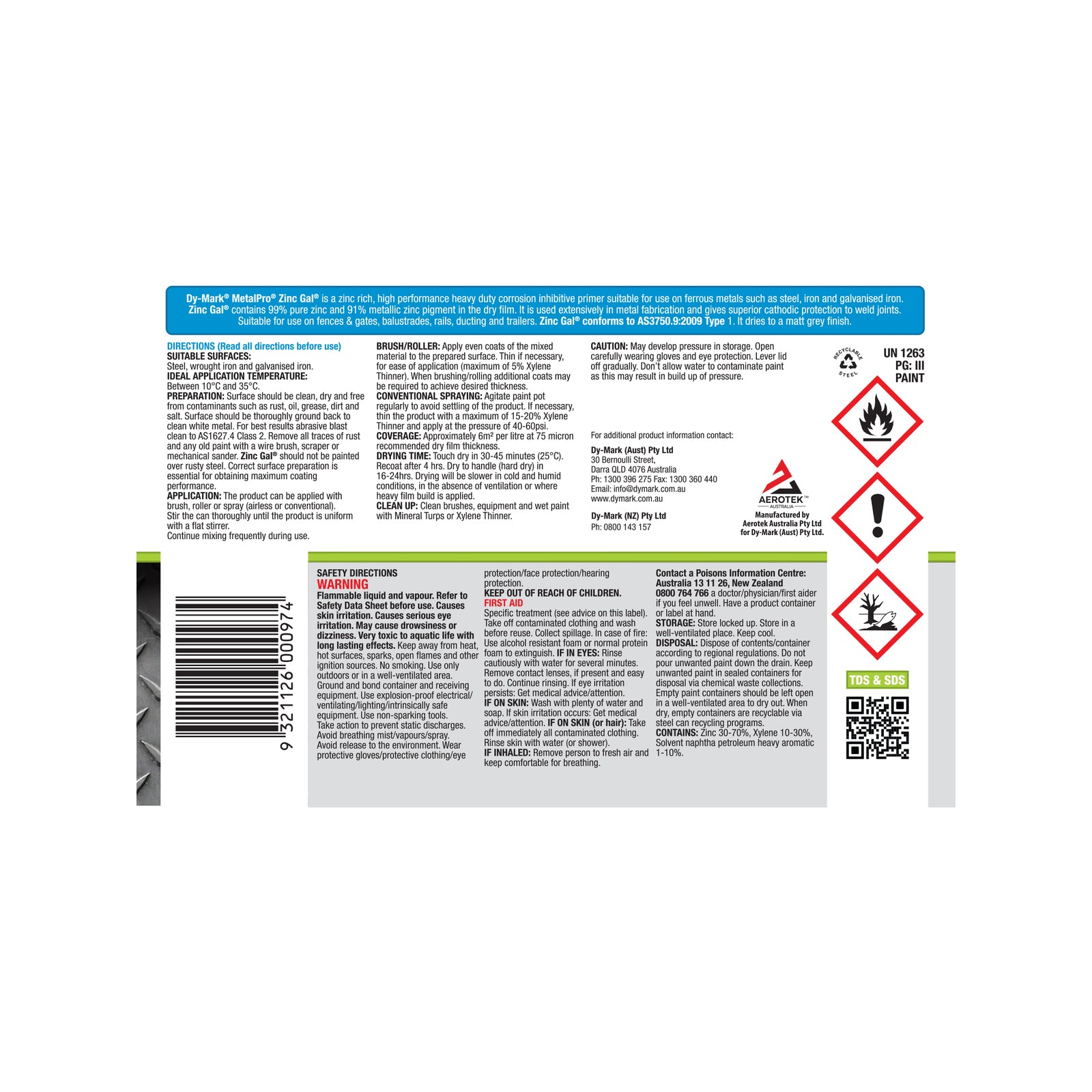 Dy-Mark MetalPro Zinc Gal Primer 500ml - Grey Zinc-Rich Primer for Steel & Iron