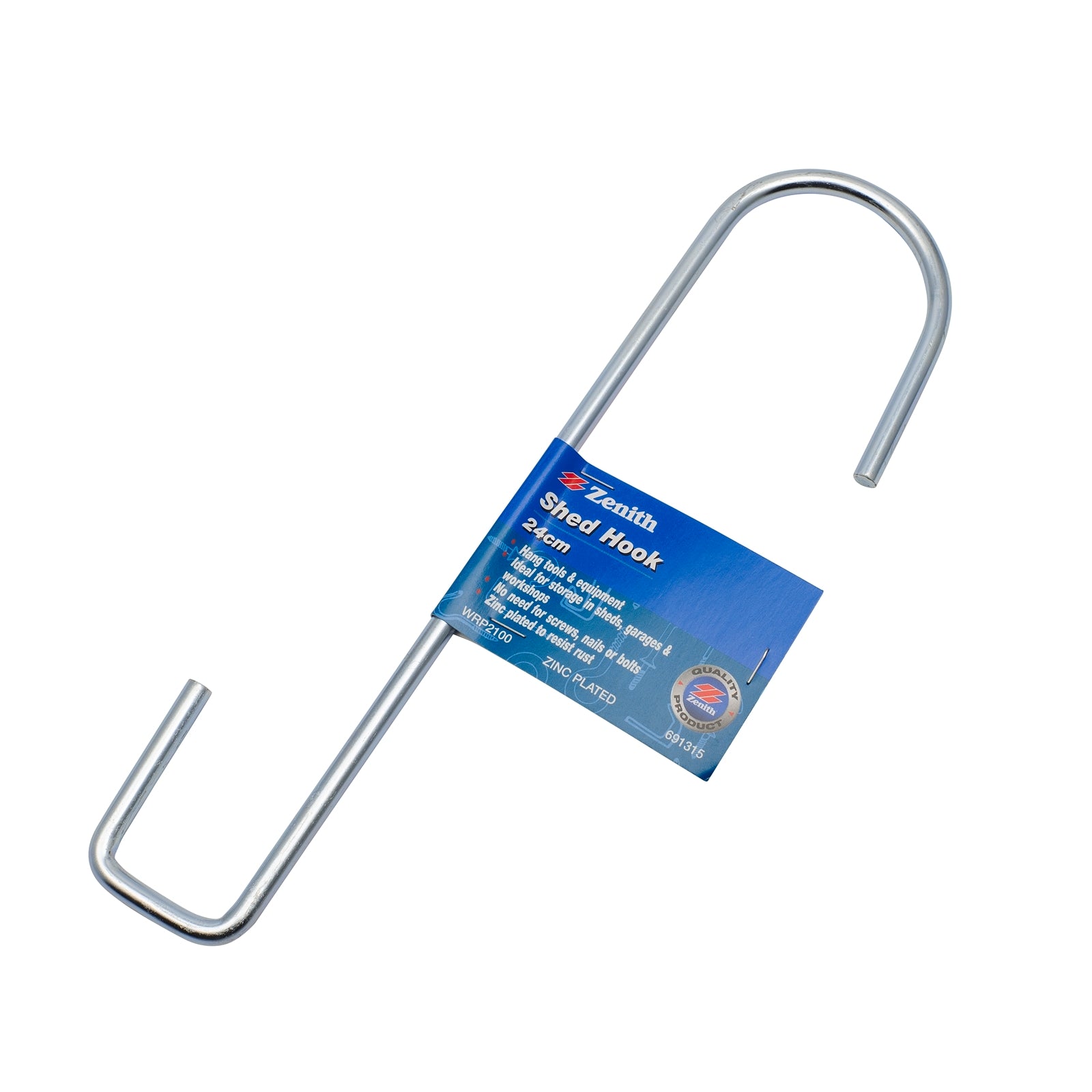 Zenith 24cm Zinc Plated Square Shed Hook, Steel, 1 Pack